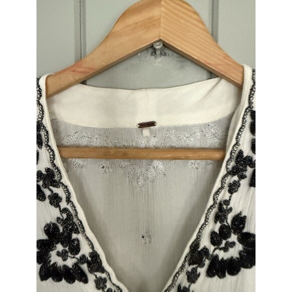 Free People Fable Embroidered Boho Midi Dress S Small White Black 3/4 Sleeves - Picture 5 of 5